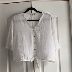 Loose fit white tie bottom blouse